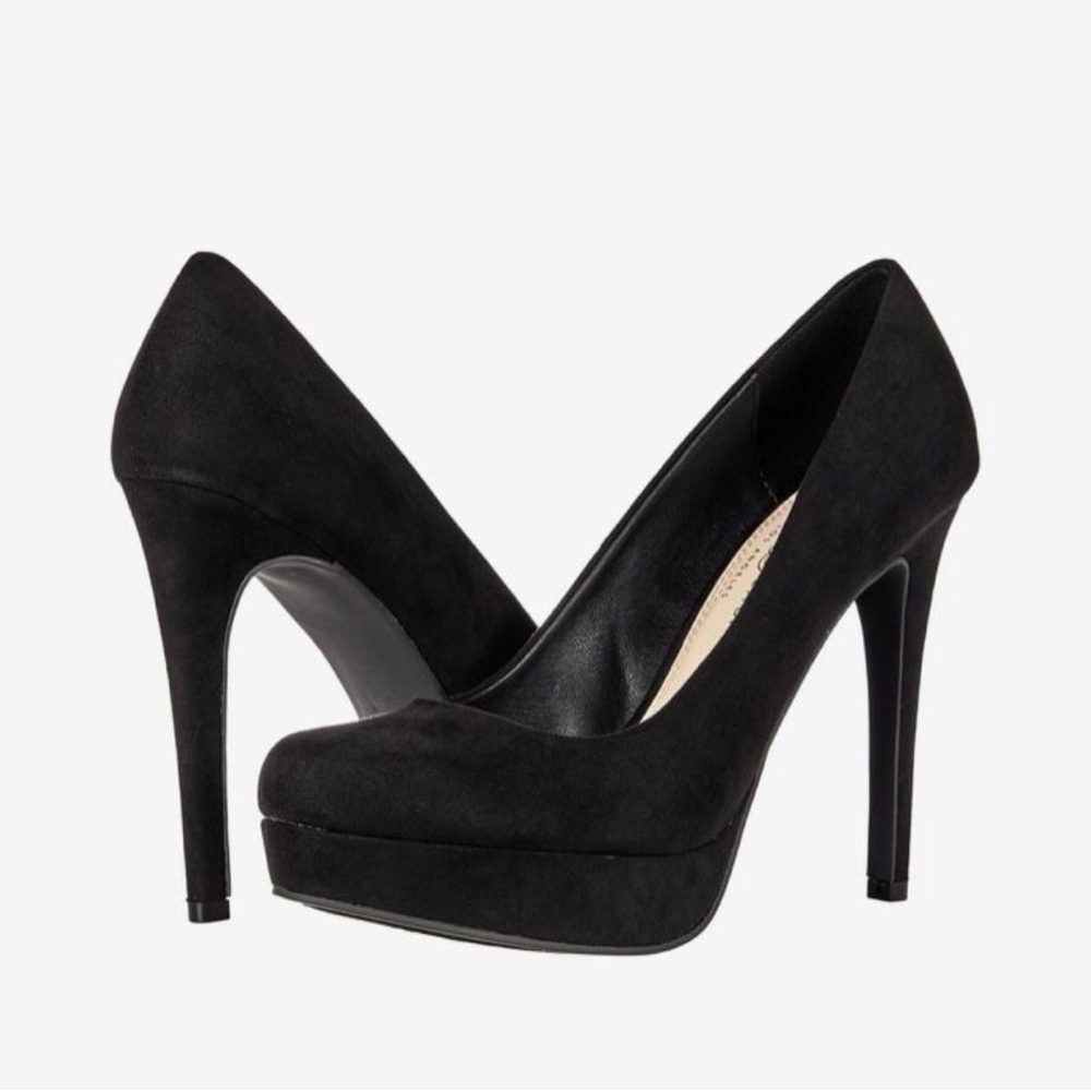 Black suede pumps